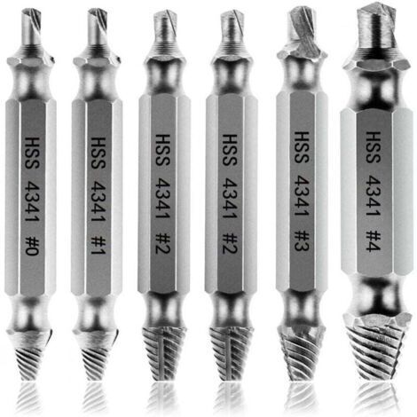 Extracteurs de vis endommagés [6 pièces], extracteur de vis, extracteur de boulon cassé en acier HSS 4341, dureté supérieure à 63 HRC