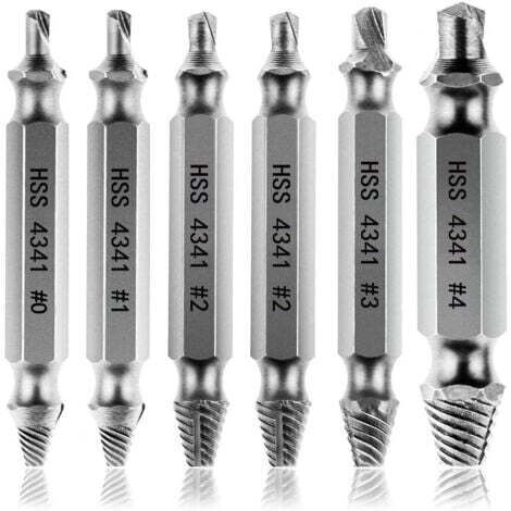 Extracteurs de vis endommagés [6 pièces], extracteur de vis, extracteur de boulon cassé en acier HSS 4341, dureté supérieure à 63 HRC