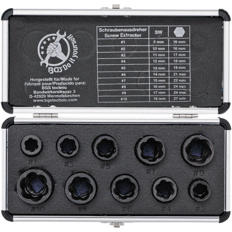 Extracteurs d'écrous arrondis – Jeu de 10 extracteurs en acier chrome molybdène vanadium – Desserrage efficace pour matériel agricole