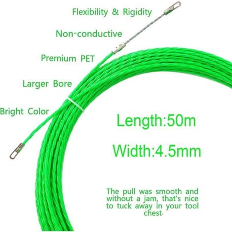 Extractor de cables eléctrico de 50 m, aguja profesional, kit de guía de 2 cabezales con resorte flexible para cables de 4,5 mm de diámetro.