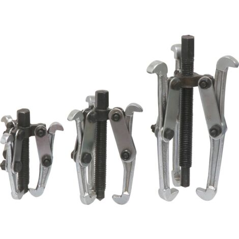 Extractor de rodamientos y poleas 3 piezas 75, 100 y 150 mm. Ideal para desmontar rodamientos, poleas y engranajes de diversos tamaños.