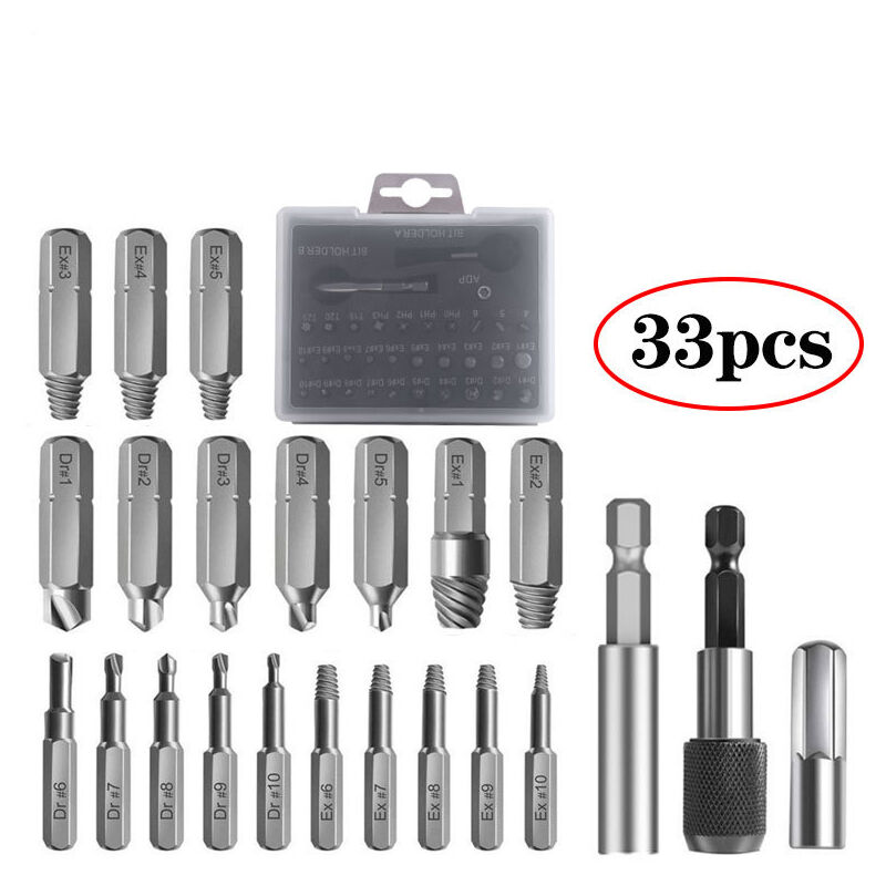 

Extractor de tornillos dañados de 33 piezas, kit de extractor de tornillos de 2-12 mm, con soporte magnético para puntas de extensión, adaptador de