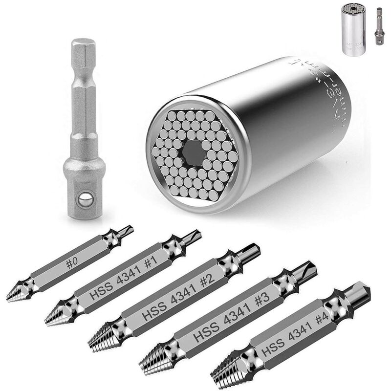 

Abcrital - Extractor de tornillos dañados de casquillo universal con 5 extractores de tornillos dañados de 7 mm a 19 mm