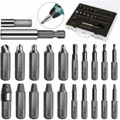 Extractor de tornillos dañados, 22 piezas, kit de extracción de tornillos rotos con soporte magnético para puntas y adaptador de enchufe para tornillos dañados.