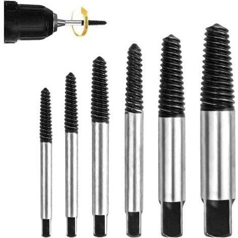Extractor de tornillos KZQ para zurdos (6 piezas de acero para cojinetes M3-M25) - Extractor para tornillos rotos, juego de extractores para tornillos dañados y tuberías