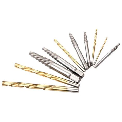 Extractor de tornillos y brocas para zurdos KZQ (10 unidades), brocas helicoidales de titanio forjado, extractor de tornillos, extractor para tornillos dañados y pernos rotos para extraer pernos pelad