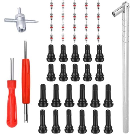 Extractor e instalador de vástagos de válvula: 10 vástagos de válvula de goma cortos TR412, 6 TR413, 6 TR414, herramienta de extracción de núcleo de válvula de un solo cabezal de 4 vías