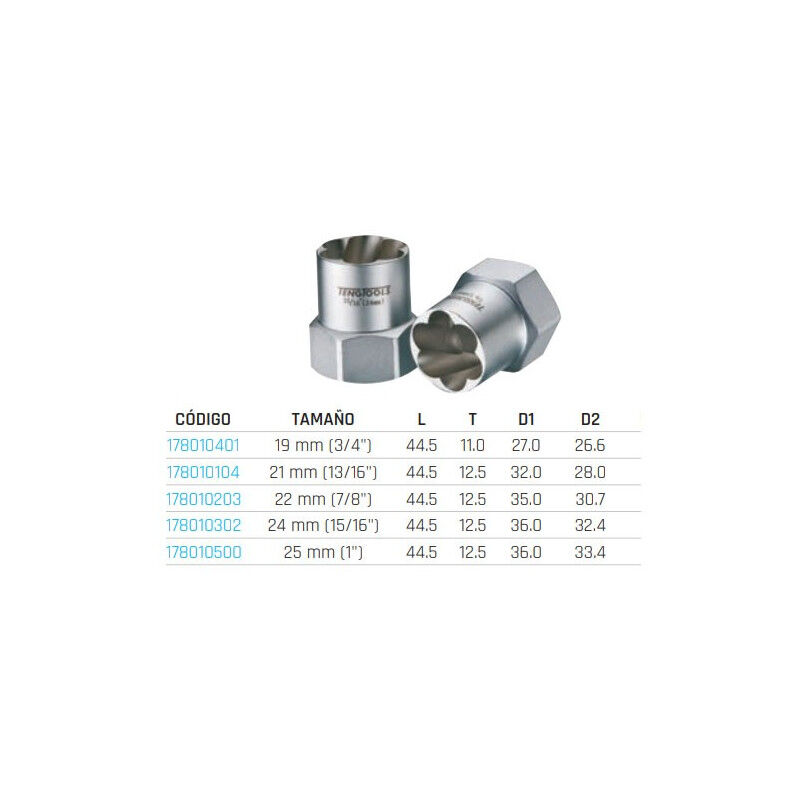 

Extractor para tuercas hexagonal 1/2' | 19 mm (3/4')