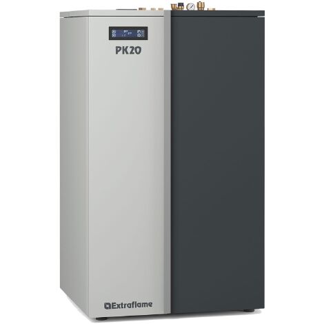 Extraflame – Chaudière à pellets 5,7-20 kW – Volume chauffable 573 m³ – Classe énergétique A+ – Diamètre évacuation 100 mm – Design moderne gris
