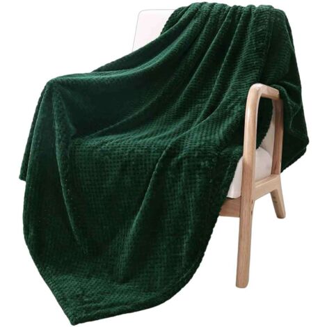 Extragroße Wolldecke, weich und warm, ideal für Sofas und Betten, Waffelmuster, bequem und leicht, 130 x 170 cm, dunkelgrün.