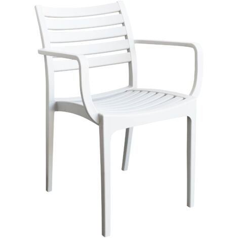 Extrahierbarer Harzgartenstuhl mit Sitzung und horizontaler Lettlatten -Sitz und Rückenlehne Lyndon - White