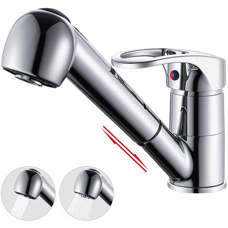 Extraíble Grifo de Cocina 2 Funciones Grifo para Fregadero Monomando Grifo de Cuenca Mezclador Agua Fría y Caliente Grifería Fregadero, Cromo