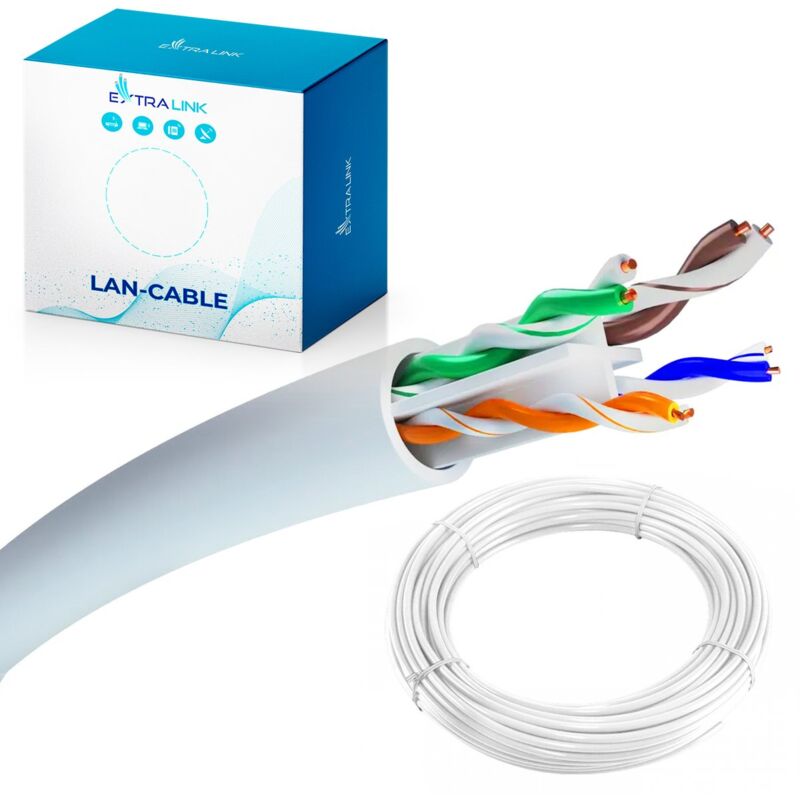 EXTRALINK Cable de réseau Cat 6 pour l'intérieur Cable UTP (U/UTP) Cable Ethernet Cat 6 50M, Cable réseau Paire torsadée, Cable Rj45 Cat 6 Cuivre,