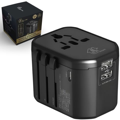 Extralink smart life adapter de travel eu/united kingdom/us/au/ch + usb-c, usb-a