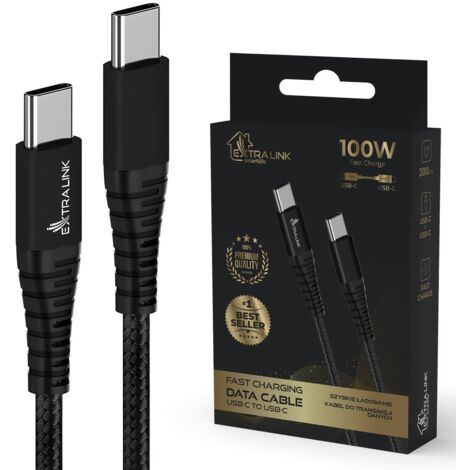 EXTRALINK Smart Life cable USB C, nylon trenzado, cable USB C a USB C 100W Fast Charge 3.0, hasta 480 Gbps, 20V 5A, 2M cable usb tipo c, compatible con muchos aparatos, cable carga rapida