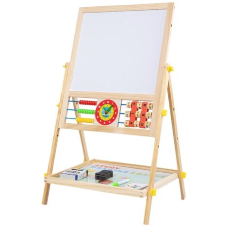 Ricokids Tableau blanc magnétique pour enfants - Horloge boulier et tableau à craie - Tableau à dessin - Chevalet en bois
