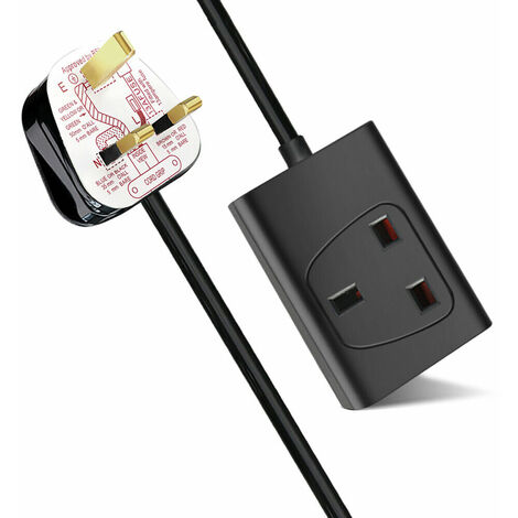 Extrastar 1 Way 13A Extension Leads with Cable 3G1.25, 2M, Black