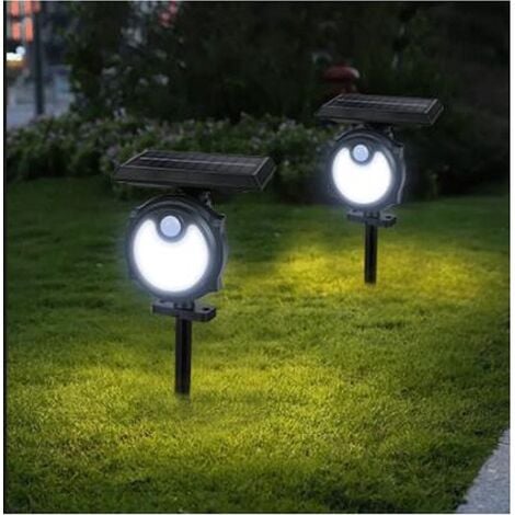 Extrastar 3.7W LED Solar Wall Lamp Garden Spike Floodlight PIR Sensor, 6500K, IP44 (Pack of 2)