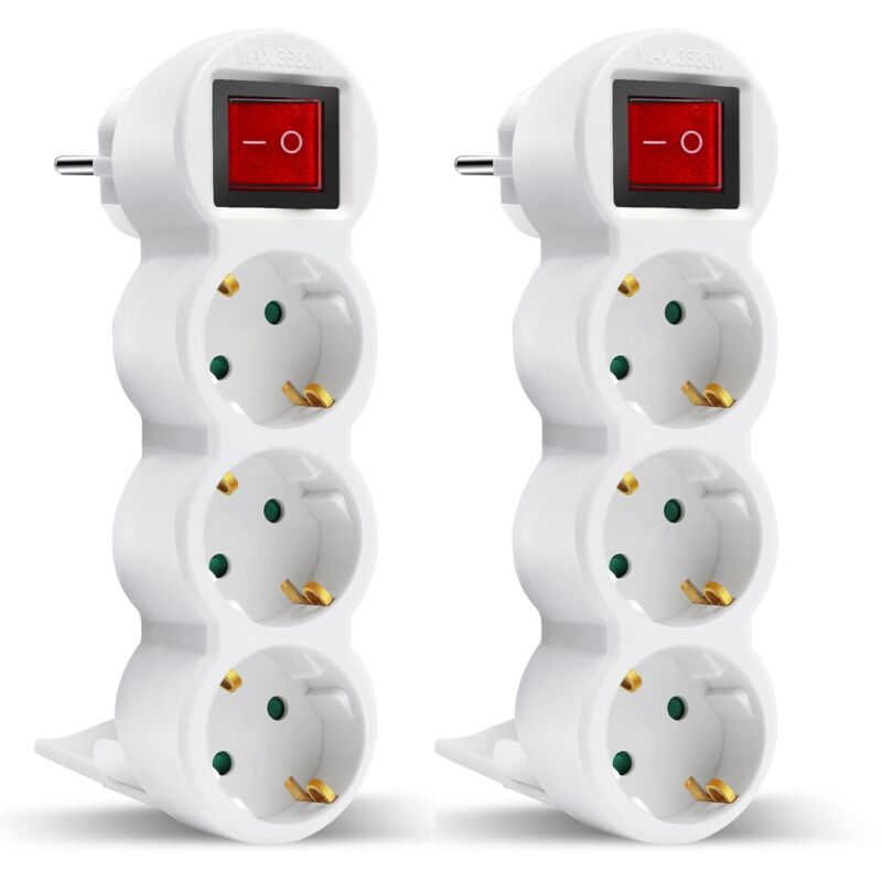 Extrastar Adattatore Piatto 3 In 1 Con Interruttore E Tre Prese Sch...