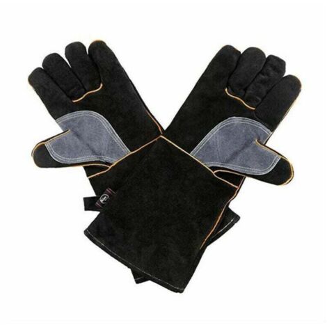 Extrem feuer- und hitzebeständige Handschuhe aus Leder mit Kevlar-Nähten, perfekt geeignet für Kamine, Öfen, Backöfen, Grills, Schweißen, Barbecues, MIG-Schweißen, Topfhandling und Tierhaltung (1 Set)