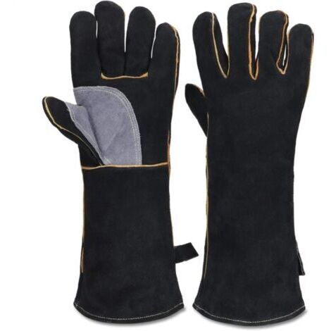 Extrem feuer- und hitzebeständige Handschuhe mit genähtem Leder, ideal für Kamine, Öfen, Backöfen, Grills, Schweißarbeiten, Grillen, MIG-Schweißen, Topflappen, Tierbehandlungen.