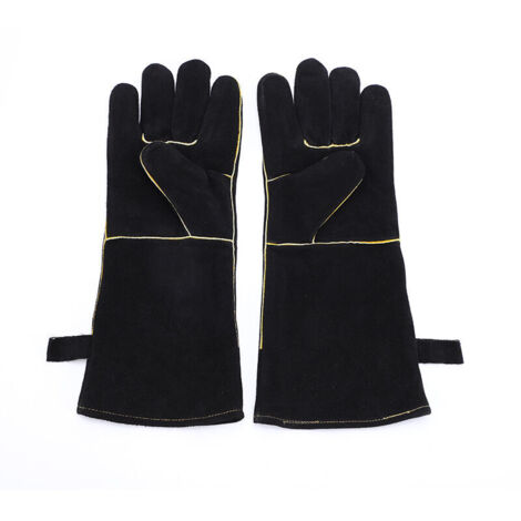 Extrem hitze- und feuerbeständige Handschuhe, Lederhandschuhe mit Kevlar-Nähten, perfekt für Kamin, Herd, Ofen, Grill, Schweißen, BBQ, MIG, Topflappen,