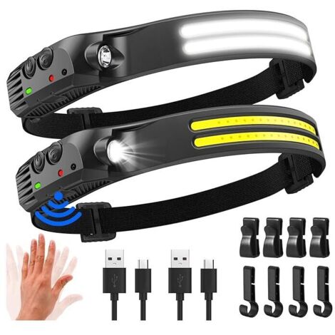 Extrem leistungsstarke LED-Stirnlampe, 2000 Lumen, 230° Abstrahlwinkel, USB-aufladbar, Bewegungssensor, IPX5 wasserdicht, 63,5 g Gewicht, leicht, ideal zum Angeln und Campen