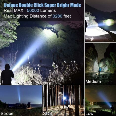 Extrem leistungsstarke LED-Taschenlampe, 3500 Lumen, wiederaufladbar, eingebauter 9000-mAh-Akku mit digitaler LED-Ladeanzeige, geeignet für Camping und Notfälle [Energieklasse]