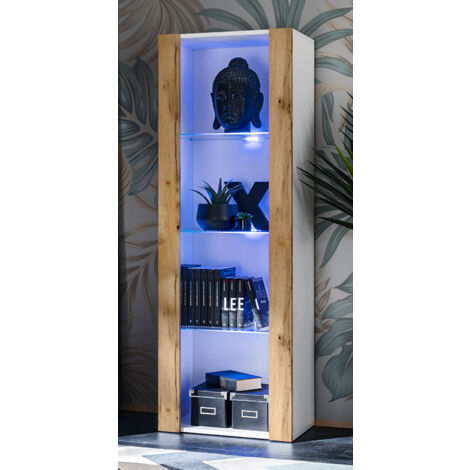 Extreme Furniture Amoire Open Vertical 159, Blanc/Wotan, Largeur 55cm x Hauteur 159cm x Profondeur 35cm, sans LED, 3 étagères, pour Salon, Chambre, Entrée