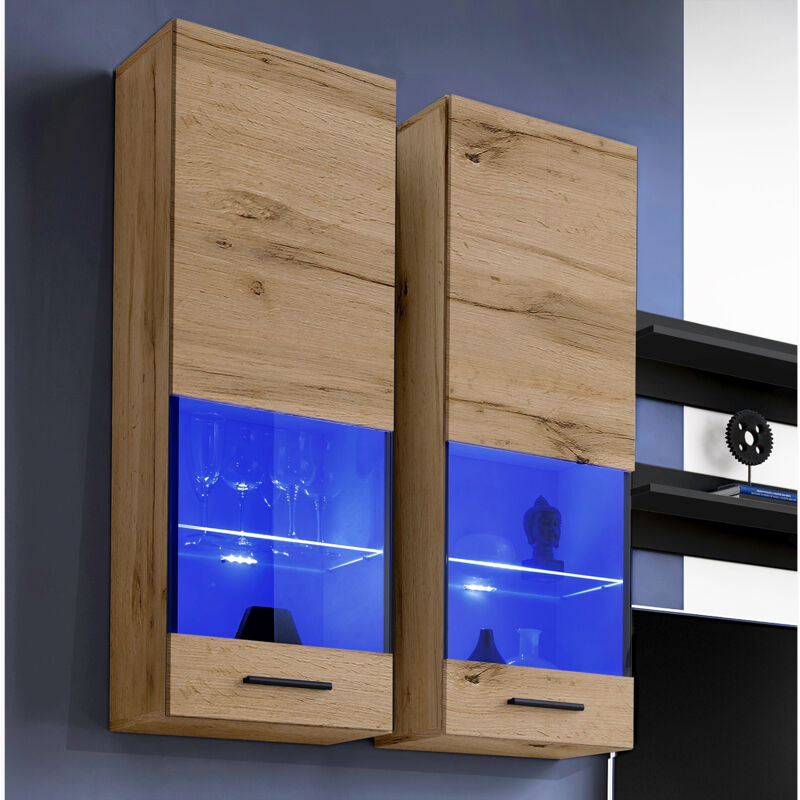 Extreme Furniture, Vitrine Murales Suspendue T51, (LxHxP): 40 x 120 x 29, corps en Wotan Mat, Façades en Wotan Mat, LED RGB