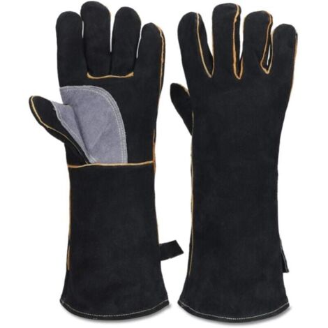 Extremely fire and heat-resistant gloves with stitched leather, ideal for fireplaces, stoves, ovens, grills, welding, barbecuing, MIG, pot holders, and pet handling. YMYNY