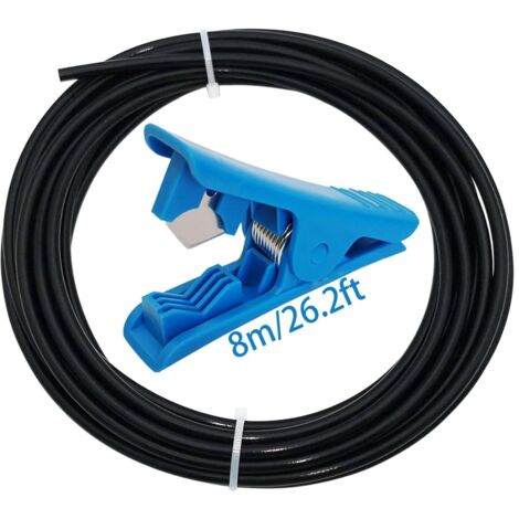 Extruder-Führungsrohr, schwarzer Teflon-Schlauch (8 m – 2 mm Innendurchmesser x 4 mm Außendurchmesser) + blauer PTFE-Schlauchschneider für Creality Ender 3/Pro Ender 5 CR-10/10S 3D-Drucker mit 1,75-mm