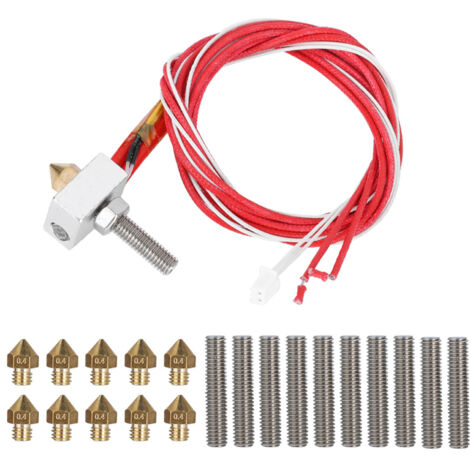 Extrudeuse pour Imprimante 3D avec Bloc Chauffant en Aluminium, 10 Tuyaux de Ligne (30mm) et 10 Buses de 0.4mm