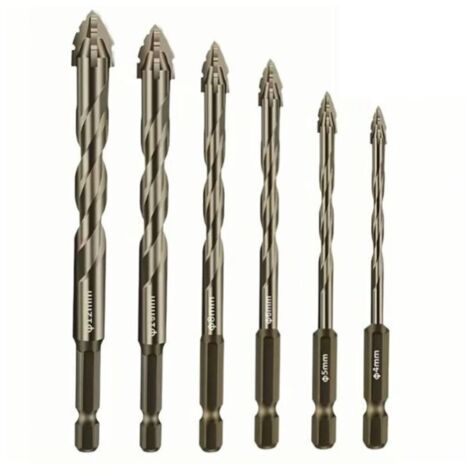Exzentrischer Vierschneider-Sägezahnbohrer, Hartmetallbohrer, Mehrgrößen-Bohrerset für Holz und Metall (4/5/6/8/10/12 mm)
