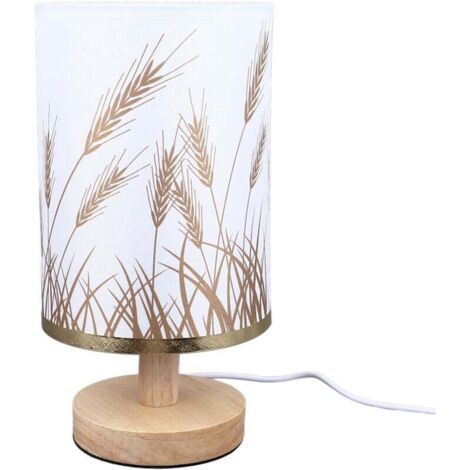 Eye Caring Lampe de chevet LED à intensité variable pour chambre à coucher Lampe de chevet USB avec abat-jour en pointe de blé Large application Bois massif