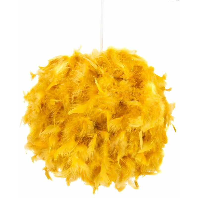 Eye-Catching and Designer Small Ochre Feather Decorated Pendant Lighting Shade by Happy Homewares