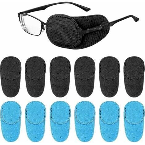 ROSEMARY Eye Patches for Glasses, 12Pcs Glass Eye Patch for Adults Kids Right and Left Eye Patches for Lazy Eye Amblyopia Strabismus Blue and Black