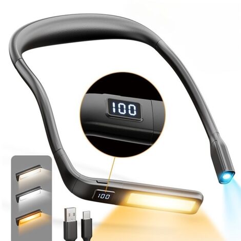 Eye-Protecting Multi-Functional Neck-Worn Reading Light - Features an adjustable, flexible rotating lamp tube, intelligent battery indicator, three light colours, and three brightness settings