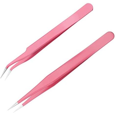 Eyelash Extension Tweezers, 2 Pcs Stainless Steel Eyelash Extension Tweezers Straight & Curved Tip Eyelash Tweezers Tweezers Nippers For Eyelash Extensions
