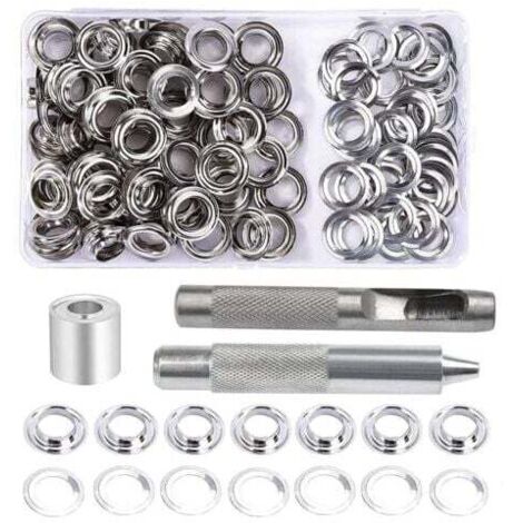 Eyelet set, 100 pieces, 12 mm diameter eyelets, tarpaulin repair kit, with 3-piece eyelet tool, eyelet set for tarpaulins, fabrics, curtains, and crafts. MUMU