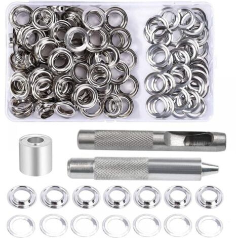 Eyelet Set, 100 Sets 10 mm Eyelets, Tarpaulin Repair Kit with 3 Eyelet Tools, Eyelet Set for Tarpaulins, Fabrics, Tents and Crafts (203 Pieces) YMYNY