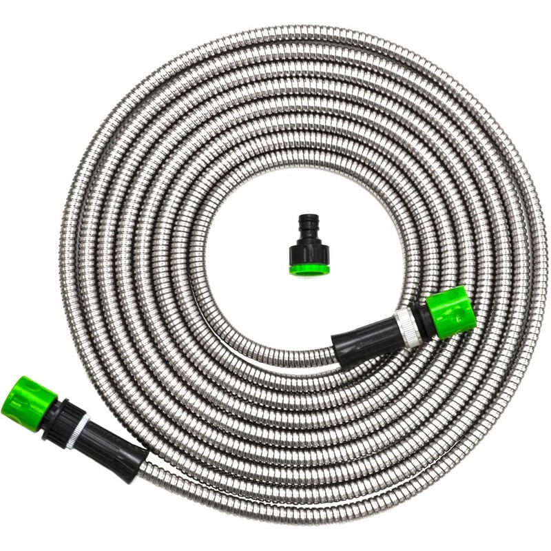 eyepower 7.5m Kink-free Garden Hose 25ft Stainless Steel Water Hose Pipe Flexible Silver