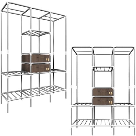 eyepower Scaffale 178x128x44,5 componibile con 2 cassetti e appendiabiti Argento