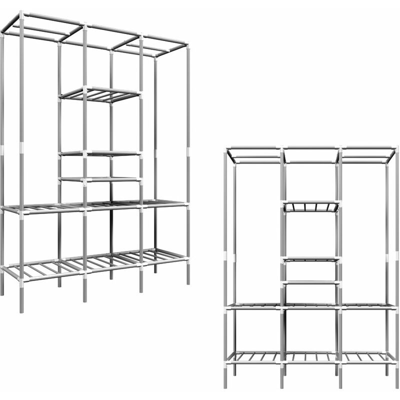 Xl open Wardrobe made of metal bars 178x128x44.5 cm with 2 tidy rails - Eyepower