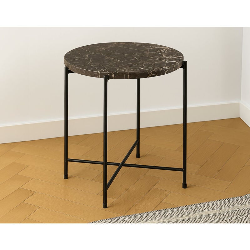 Ezaro - table basse - 42 cm - plateau en marbre - pieds en acier - marron