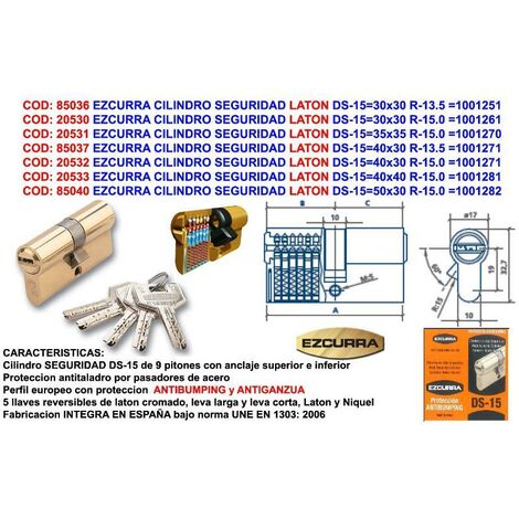 ezcurra cilindro seguridad laton ds-15 30x30 r-13.5  1001251