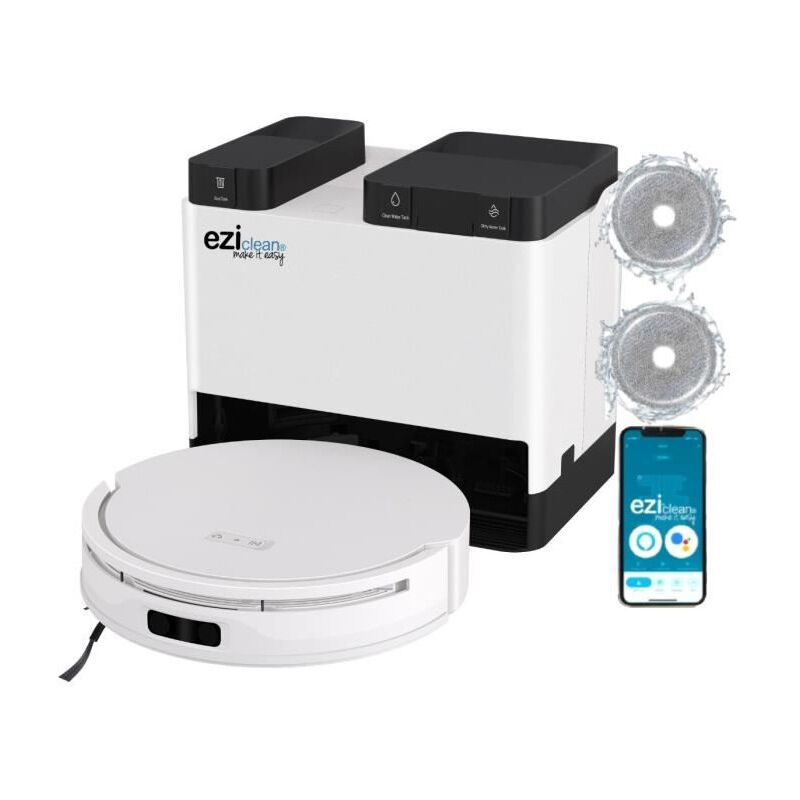 Eziclean - All In One Z12 Ultra - Robot aspirateur laveur connecté avec base de vidage - 270 min - 14,4 v - 1,8 l - Blanc