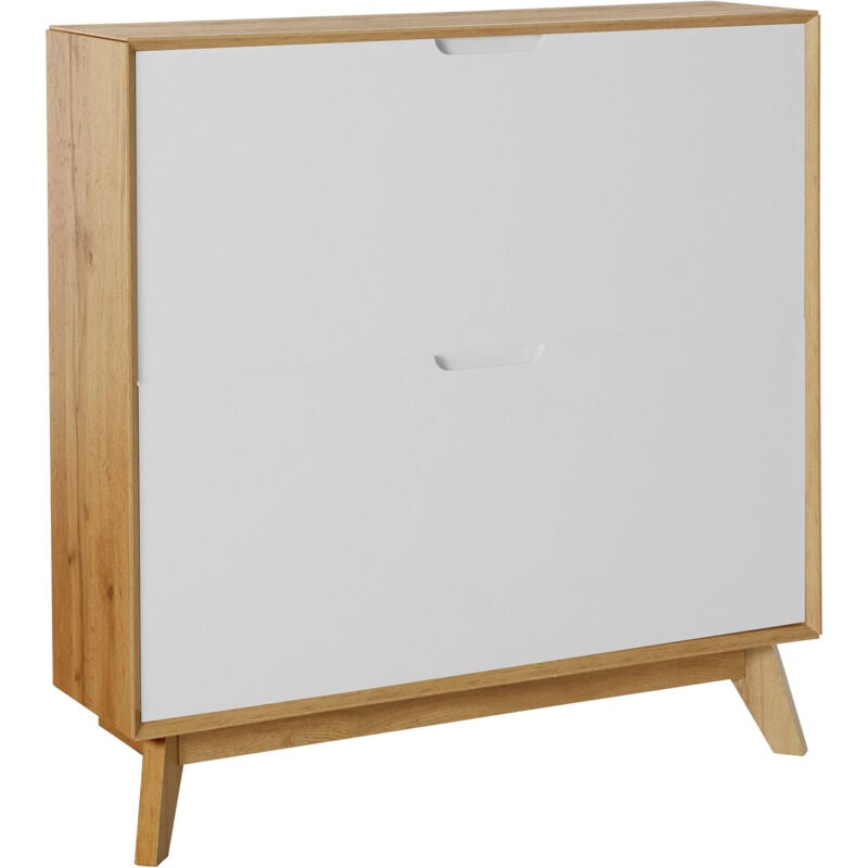 Ezra Meuble à chaussures à 2 rabats en aggloméré chêne / blanc