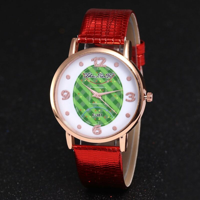 

F-387 Relojes de moda Reloj de pulsera de cuero de lujo de cuarzo para la Copa Mundial de la FIFA, Rojo, 24 * 2 cm