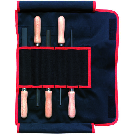 F. DICK Werkstattfeilensatz 5-teilig inkl. Rolltasche, Feilen Buchenholz Griff